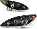 Headlight Assembly Compatible with 2005-2006 Camry Black Housing Clear Lens B296
