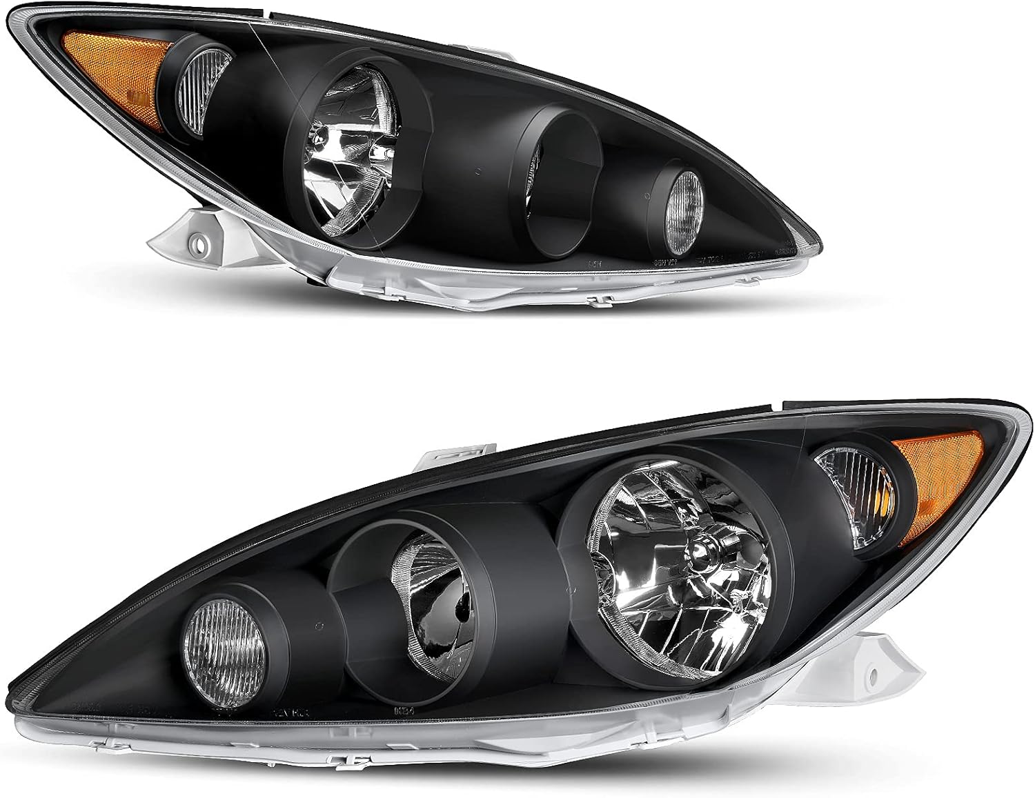 Headlight Assembly Compatible with 2005-2006 Camry Black Housing Clear Lens B296