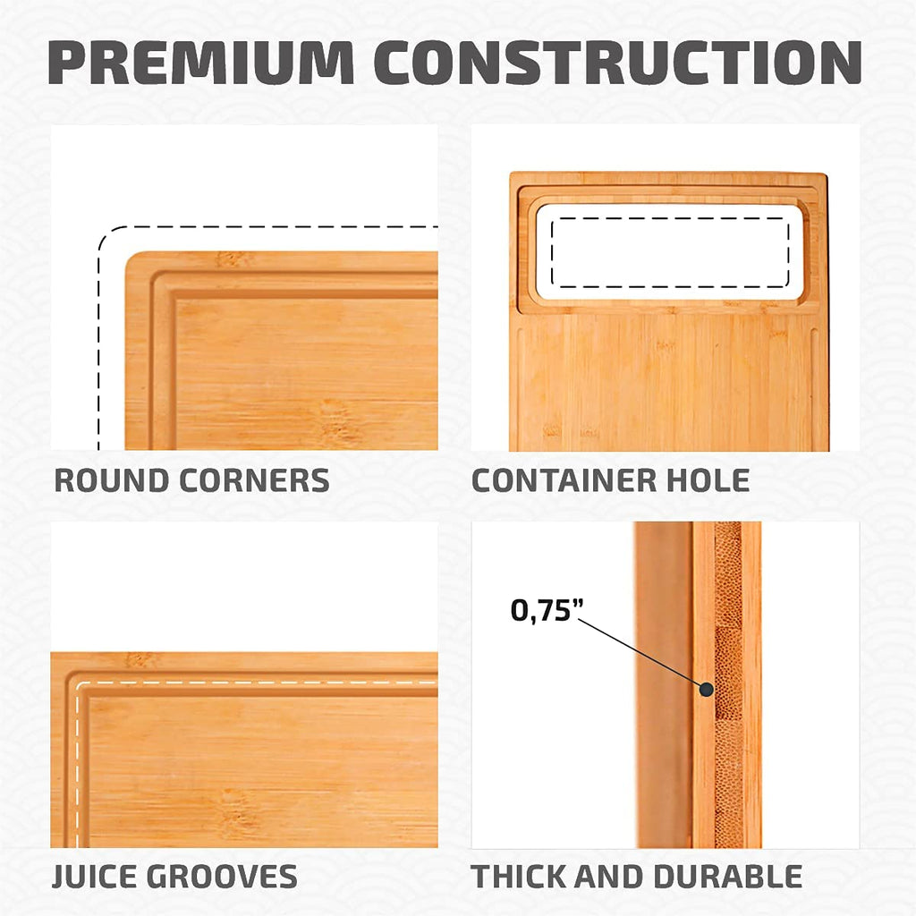 Bamboo Cutting Board With Containers Set Of 9 Over The Sink Chopping Board With Collapsible Strainers O7473