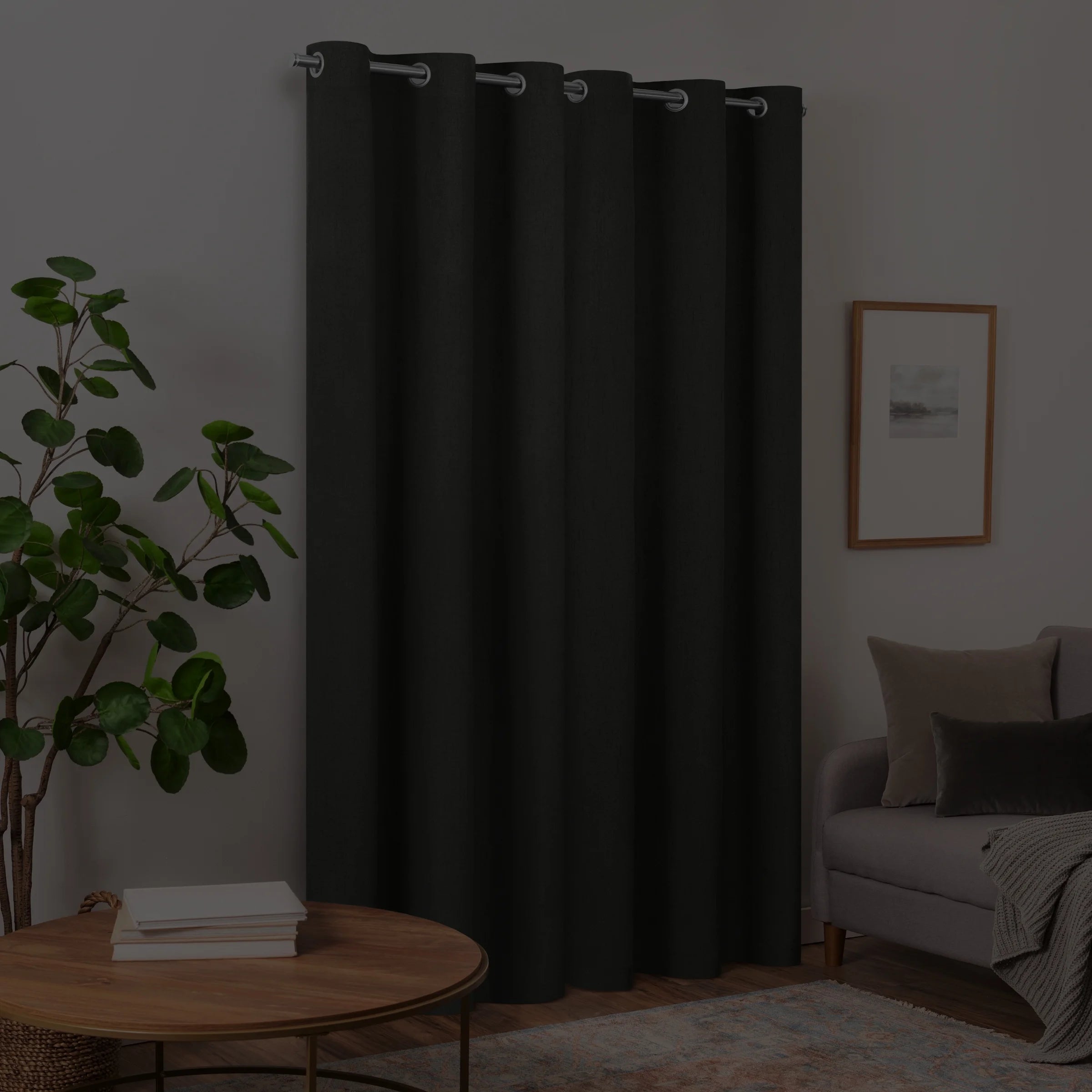 100% Blackout Faux Linen Grommet Curtains (2 Panels) 63x42 Charcoal D2500