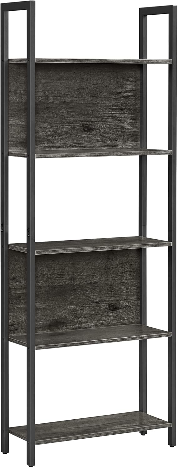 Rustic Brown 5-Tier Steel Frame Bookcase V49385
