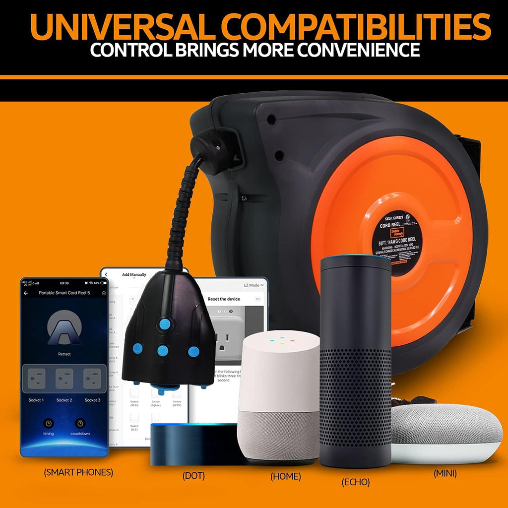 Retractable Cord Reel with 3 Outlet, IP64 Waterproof H7582