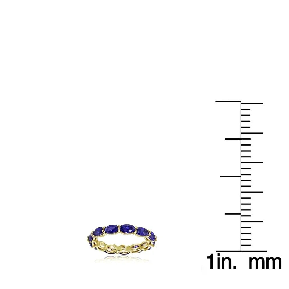 Blue Sapphire 5x3mm Oval-Cut Stackable Eternity Band Ring 925 Sterling Silver Yellow Gold Plated Gemstone Jewelry X408