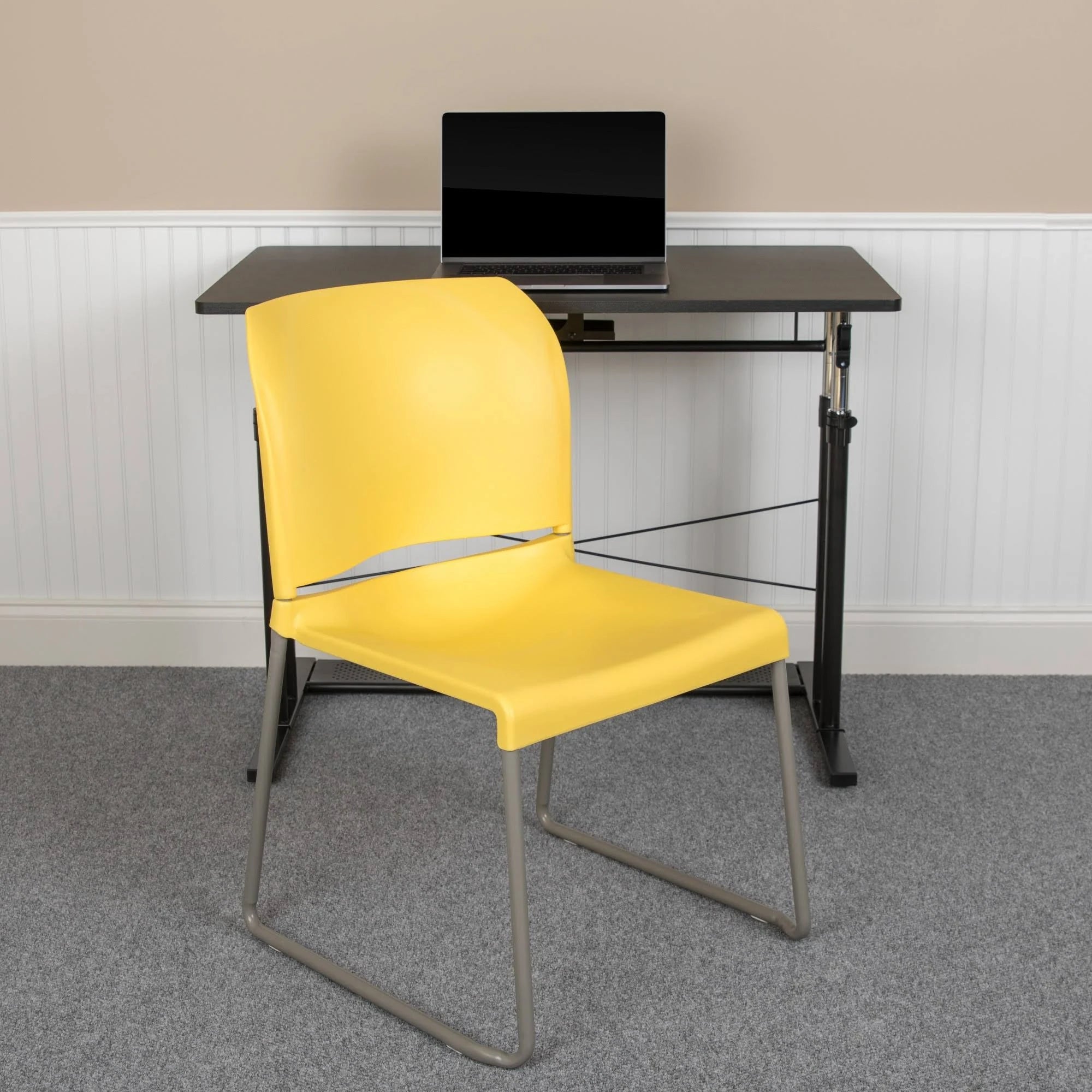 Yellow Full Back Contoured Stack Chair with Sled Base N982
