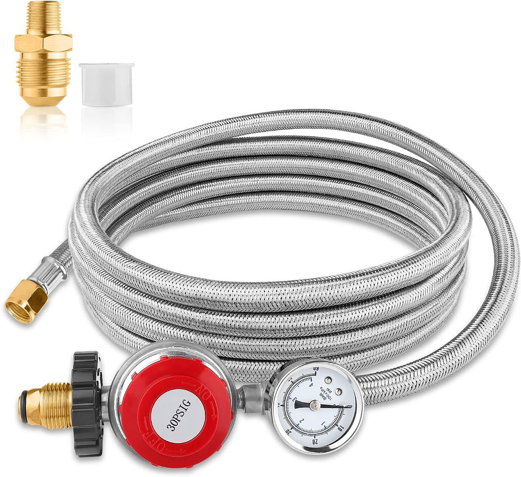 12 Foot High Pressure Adjustable Propane Regulator 0-30 PSI with Gauge W5970