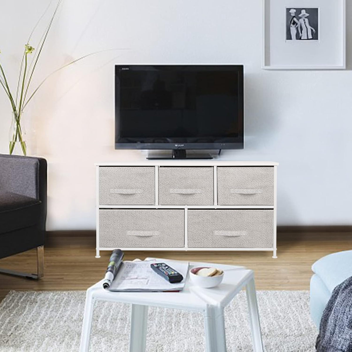Brown 5-Drawer Storage Cabinet with Steel Frame D168622