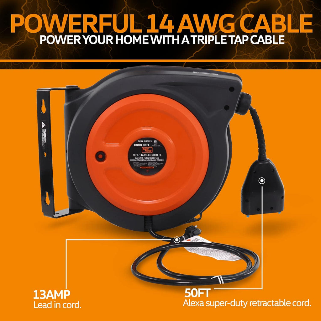 Retractable Cord Reel with 3 Outlet, IP64 Waterproof H7582