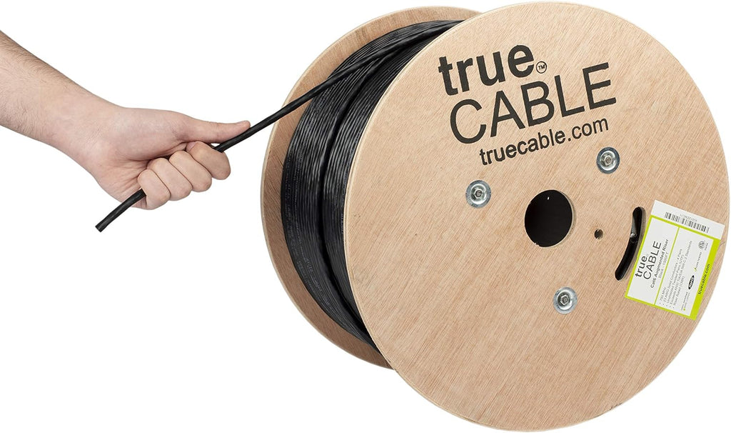 Cat6A Riser 1000ft Black 23AWG 4 Pair Solid Bare Copper 750MHz UTP Bulk Ethernet Cable M161
