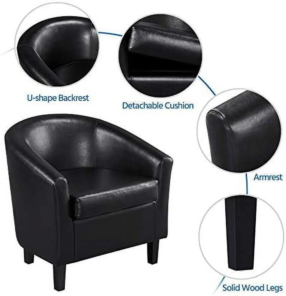 Black PU Leather Barrel Accent Chair with Ottoman Footrest Set S64071