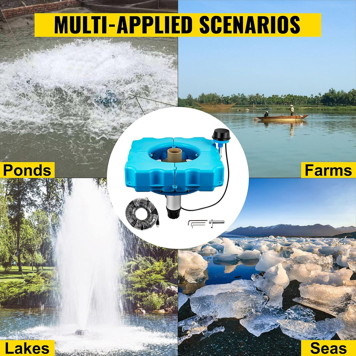 Lake Fountain with 110V 1/2 HP Motor Aerating Pond Fountain with 50ft Cord B73078