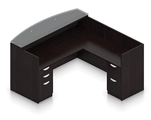 L Shaped Reception Desk with Glass Transaction Counter and Drawers S6629