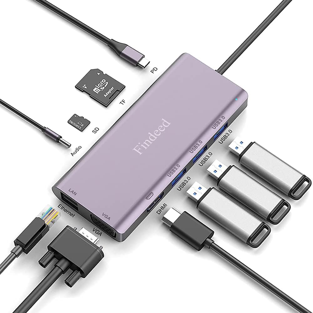 10 in 1 USB C Hub Docking Station with 4K HDMI, SD/TF Card Reader, RJ45, 3.5mm Audio Jack C6773