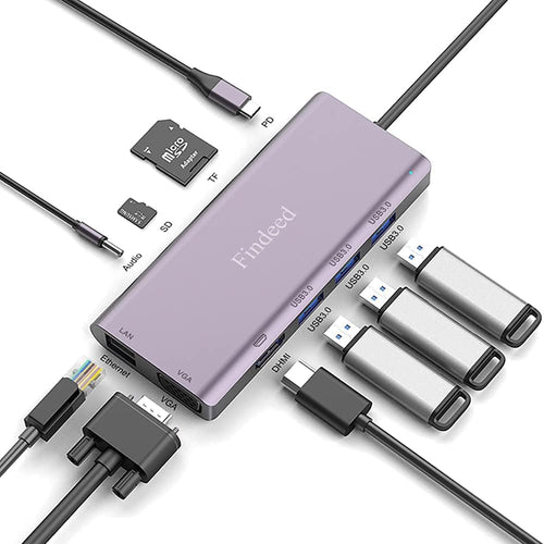 10 in 1 USB C Hub Docking Station with 4K HDMI, SD/TF Card Reader, RJ45, 3.5mm Audio Jack C6773