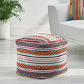 Striped Pouf Ottoman Fabric: White/Yellow/Multi Red 100% Cotton O8794