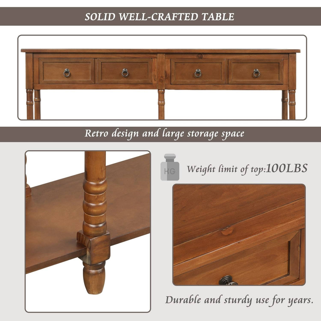 Walnut Rectangular Console Table with Drawers and Long Shelf C435787
