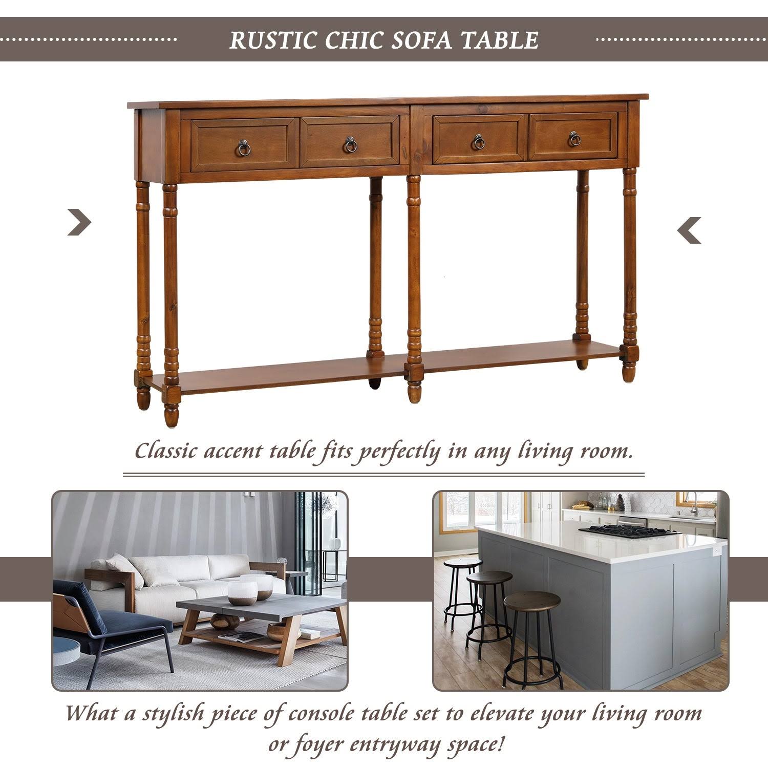 Walnut Rectangular Console Table with Drawers and Long Shelf C435787