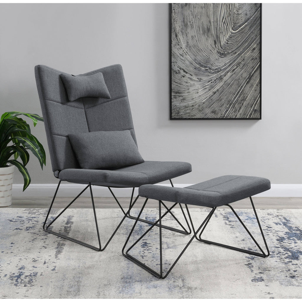 Padded Armless Accent Chair with Ottoman - Grey H6567
