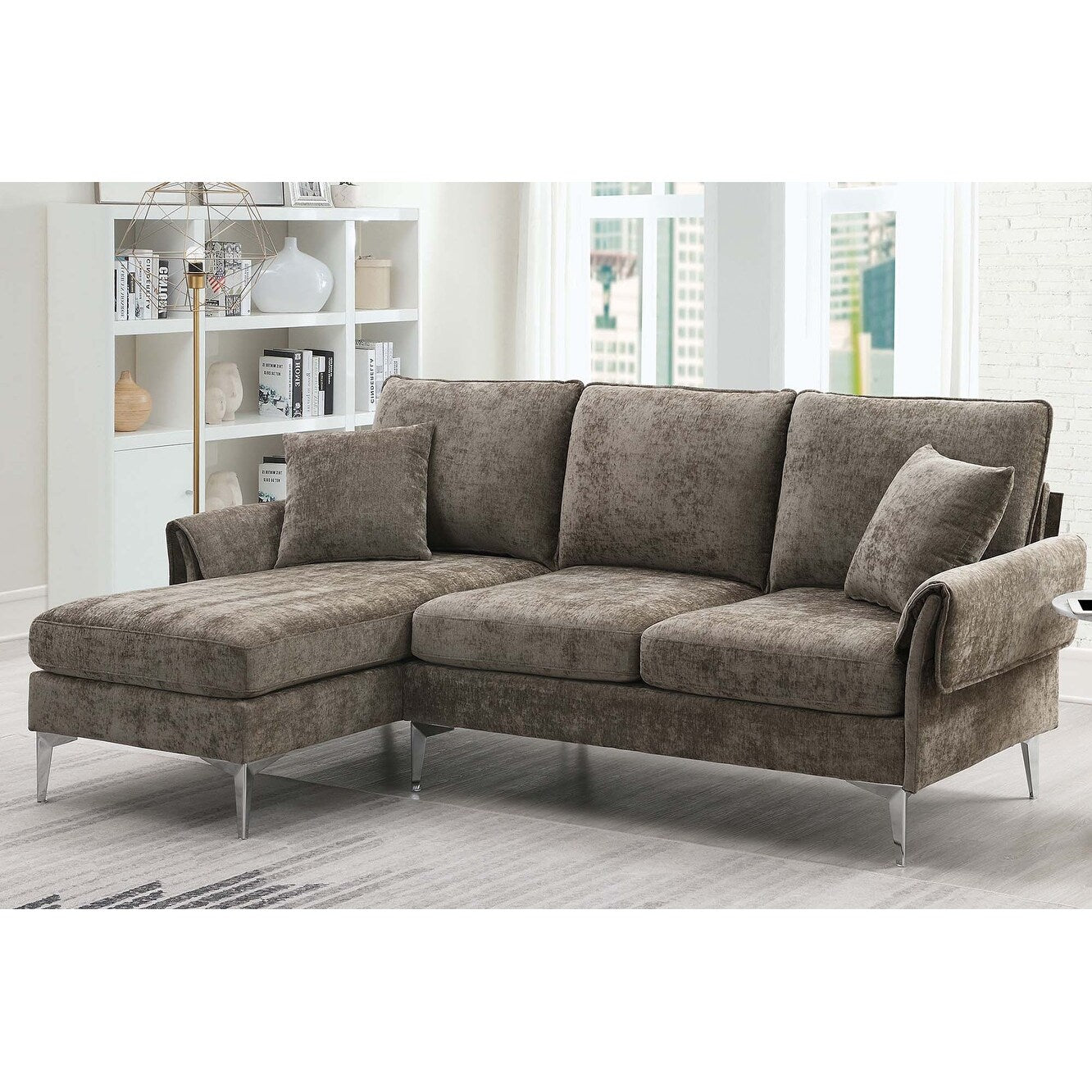 Modern Convertible Sectional Sofa with Reversible Chaise Lounge Espresso E6162