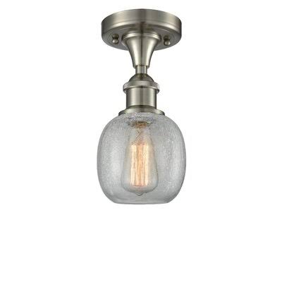 1 Light Semi Flush Mount Fixture Brushed Satin Nickel Clear R244