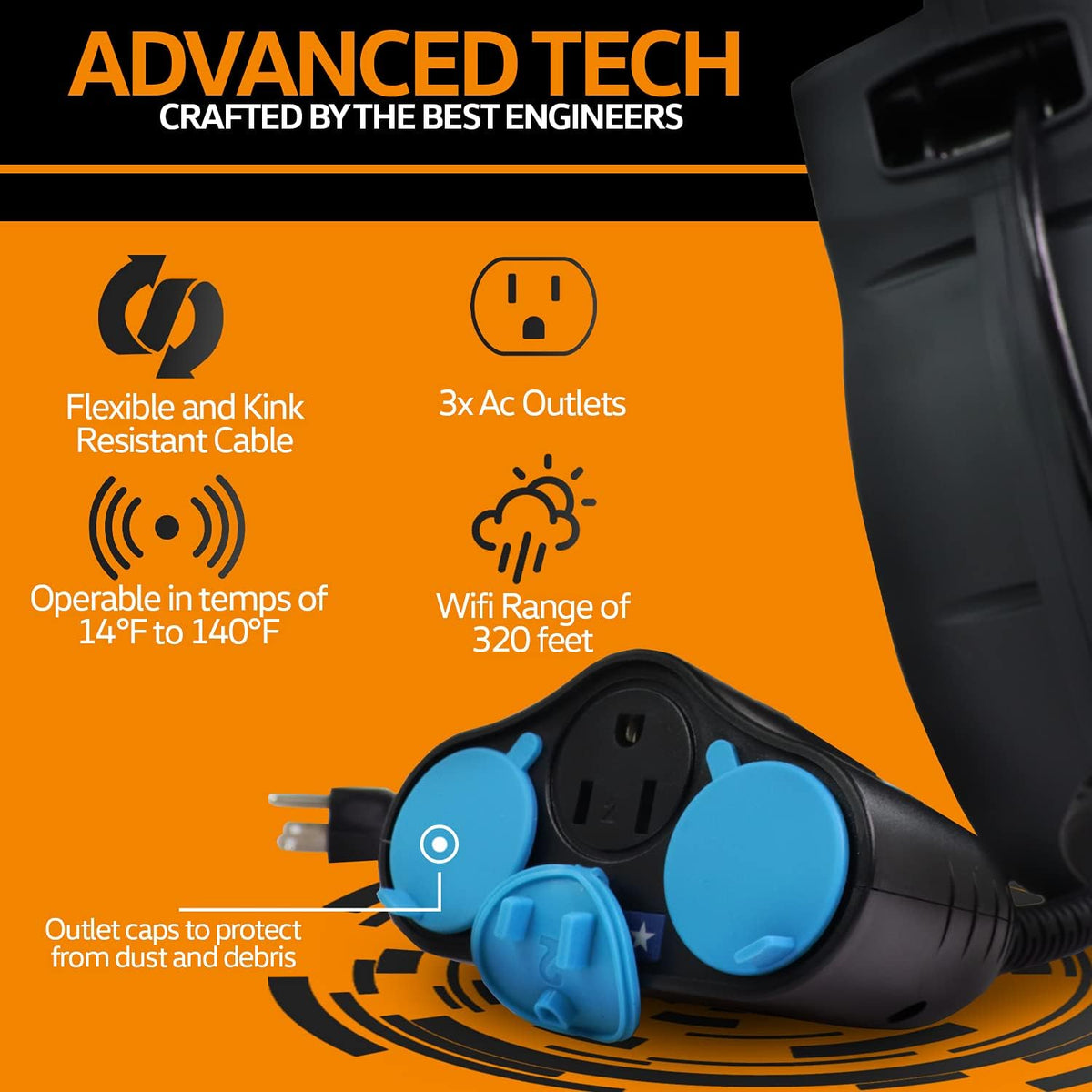 Retractable Cord Reel with 3 Outlet, IP64 Waterproof H7582