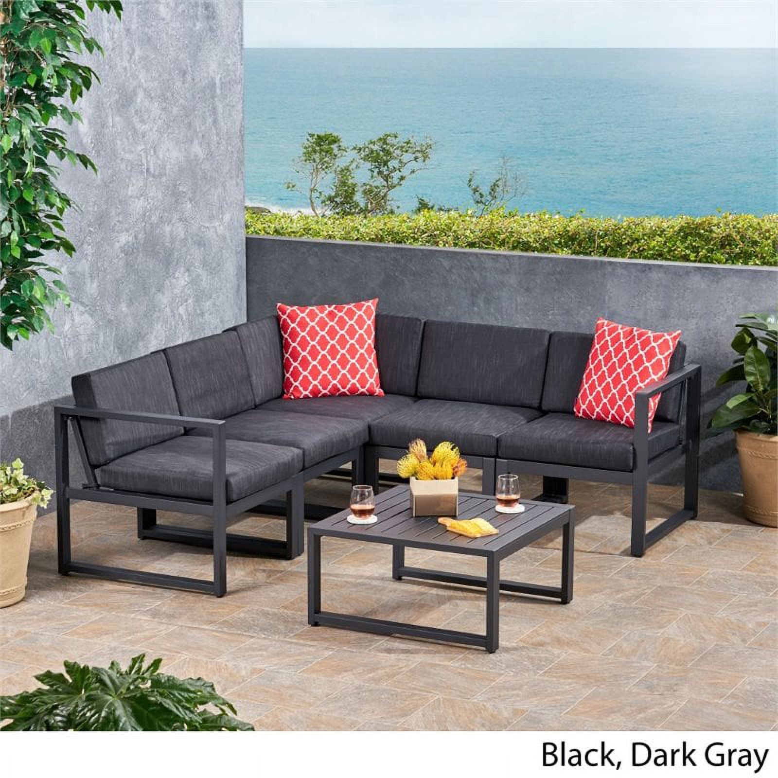 6 Piece Outdoor Aluminum Sectional Sofa Set in Dark Gray I2739