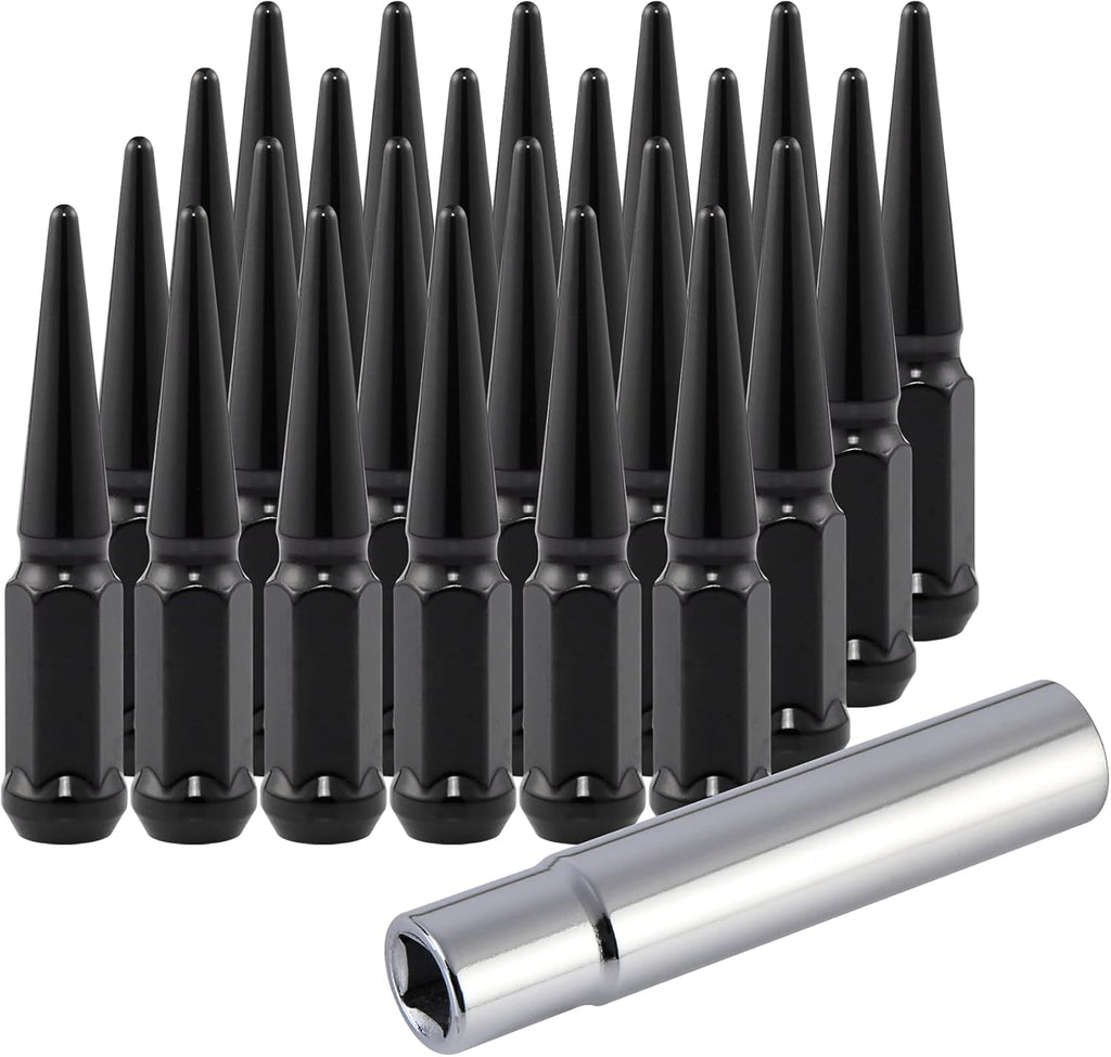 M14x1.5 Spike Lug Nuts with Cone Seat, 3/4" 19mm Hex, Chrome, Set of 24 R445933