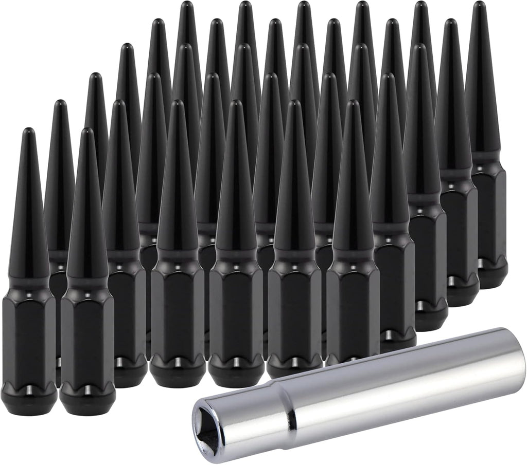 M14x1.5 Spike Lug Nuts with Cone Seat, 3/4" 19mm Hex, Chrome, Set of 24 R445933