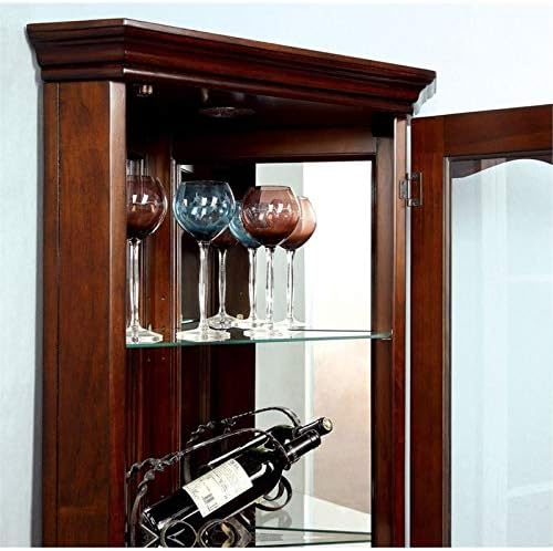 Corner Glass Door Curio Cabinet with 5 Tier Tempered Glass Shelves, Walnut K245