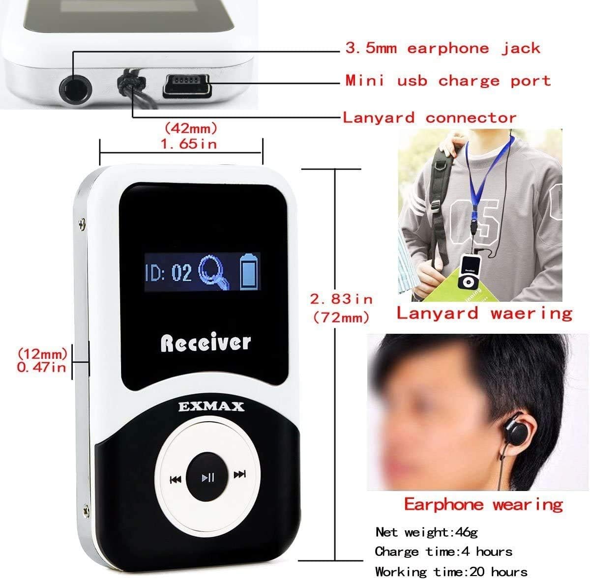 Wireless Tour Guide Voice Audio Transmission System with 32-slot Charge Case (2 Transmitters and 30 Receivers) F38577