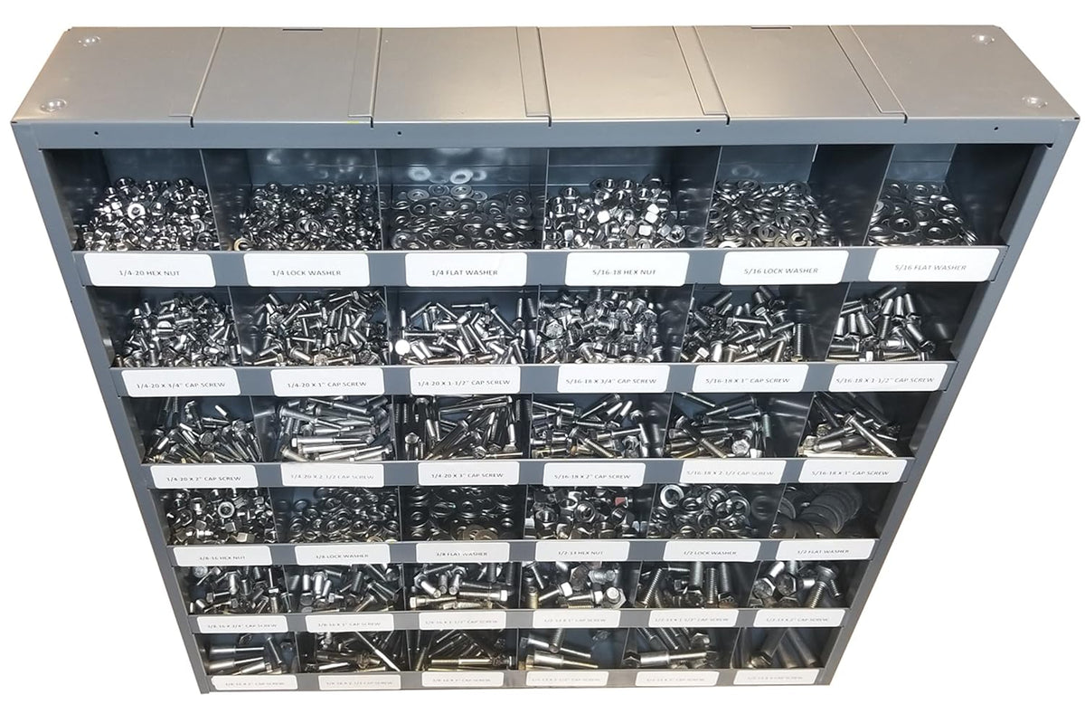 2510 Piece Stainless Steel Bolt Nut and Washer Assortment with 40 Hole Bin I1851