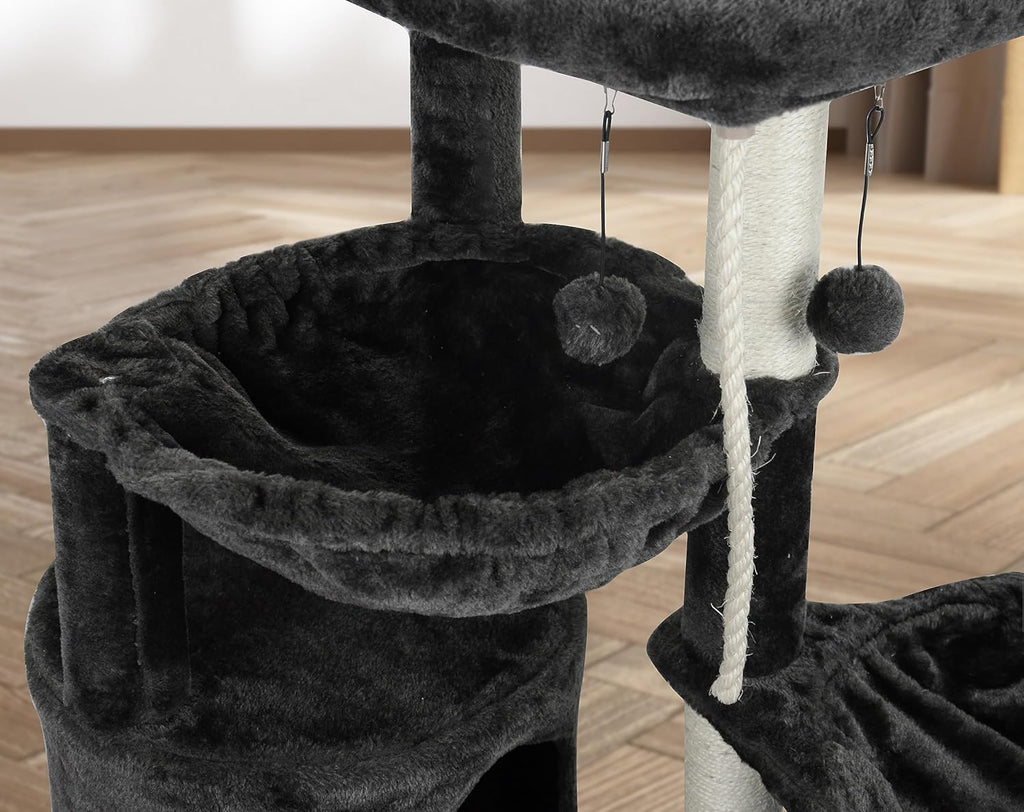 Darkgray Cat Tree with Cat Condo and Two Hammocks W428