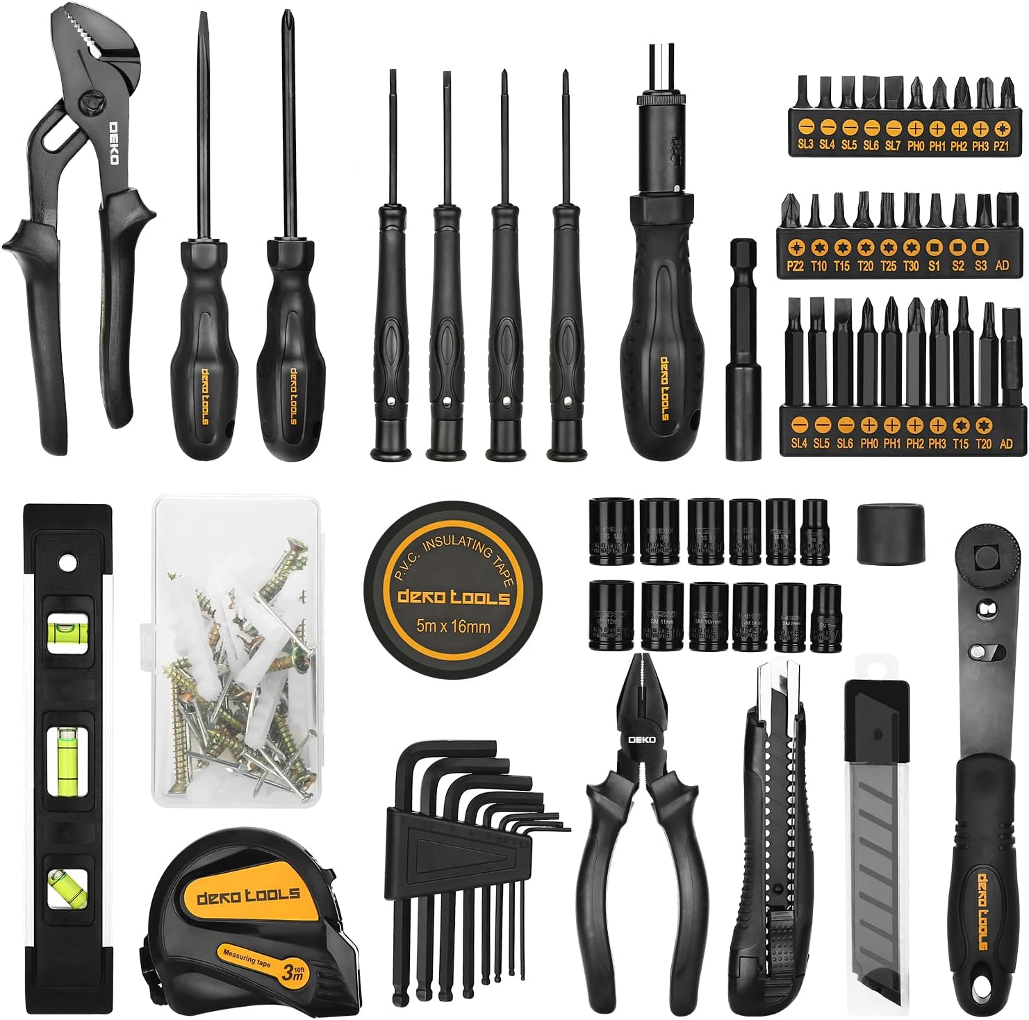 150 Piece Hand Tool Set with Plastic Toolbox Storage Case X726615