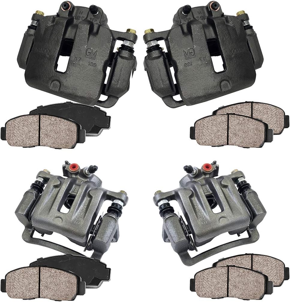 FRONT + REAR [4] Loaded Calipers + Ceramic Brake Pads Kit Z88461