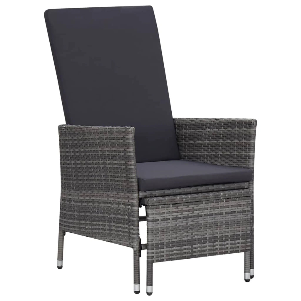 2 Piece Poly Rattan Gray Patio Lounge Set with Cushions Armchair Footrest Coffee Table L527