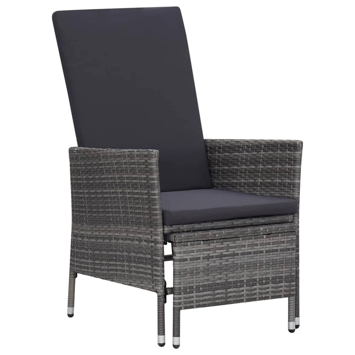 2 Piece Poly Rattan Gray Patio Lounge Set with Cushions Armchair Footrest Coffee Table L527