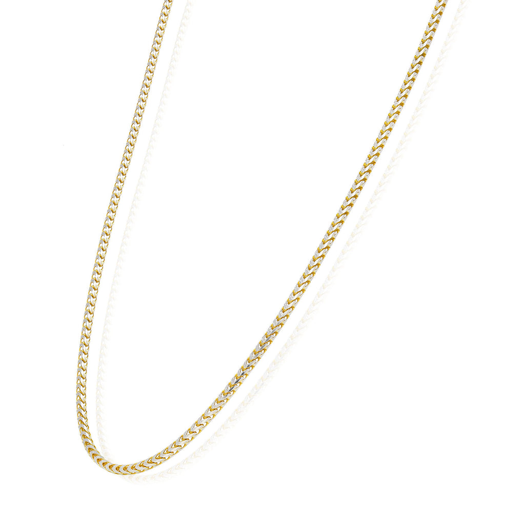 18K Yellow Gold Over Silver 2mm White Pave Franco Chain Necklace 18"-24" Y392