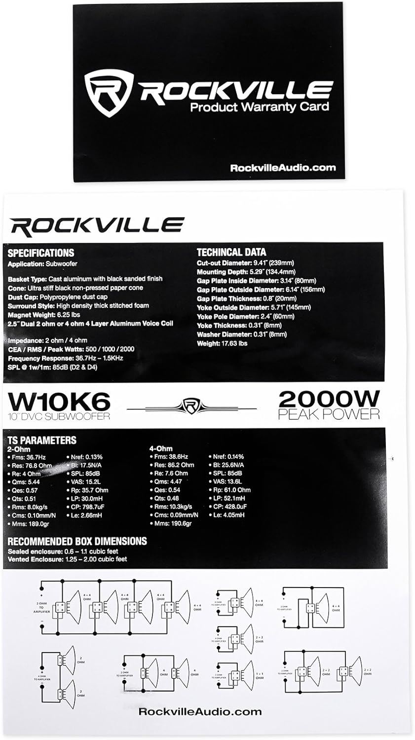 10" 2000 Watt Car Audio Subwoofer with Sealed Sub Box Enclosure R8566
