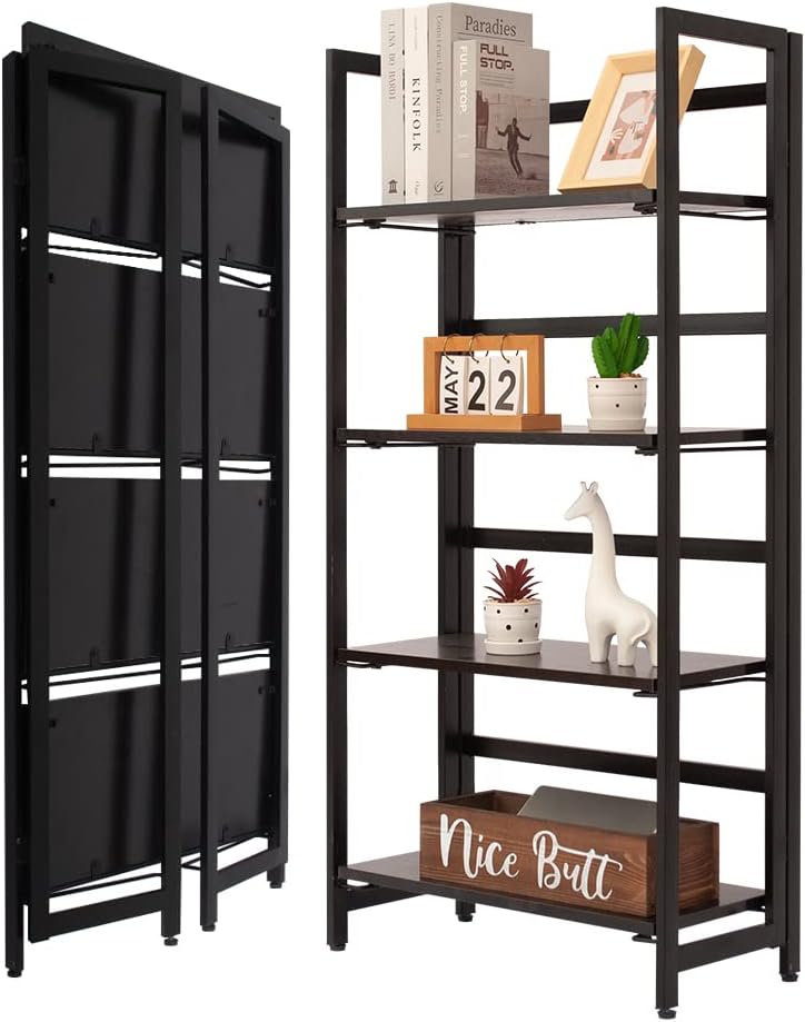5-Tier Tall Bookcase, Industrial Style Bookshelf, Rustic Brown Z76212