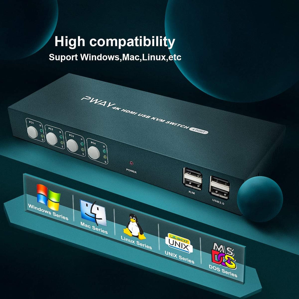 4x1 HDMI KVM Switch 4 Port Ultra HD 4K@30Hz USB 2.0 with 4 HDMI and USB Cables Y84083