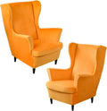 Orange Velvet Stretch Wingback Chair Sofa Slipcover with Elastic Bottom Y2261
