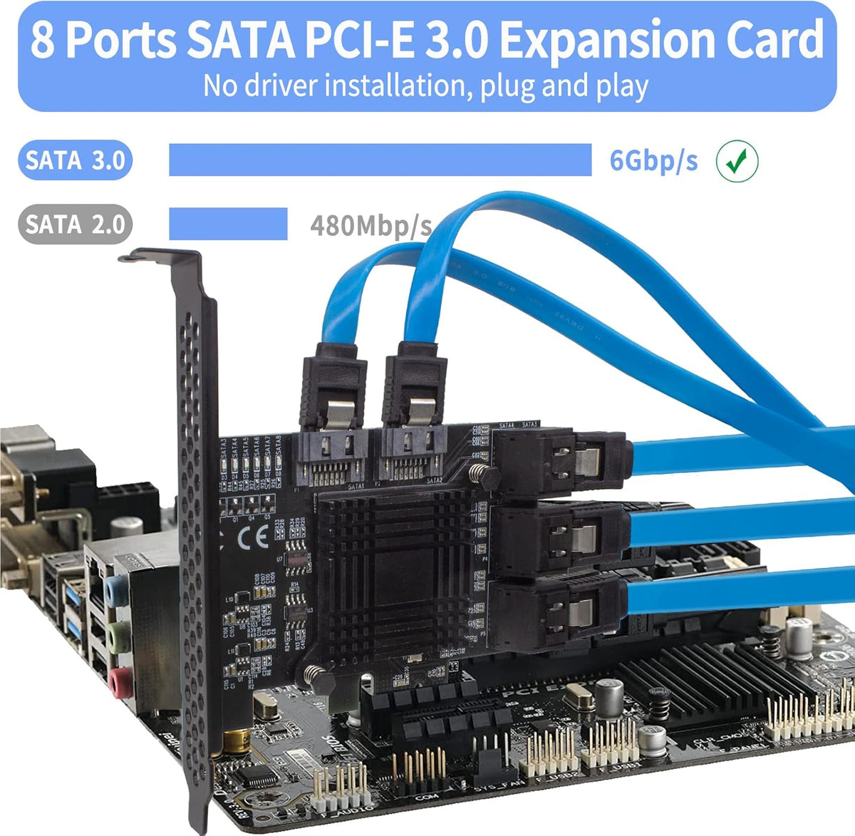 8 Port SATA 3.0 PCI Express Expansion Card with Low Profile Bracket O337641