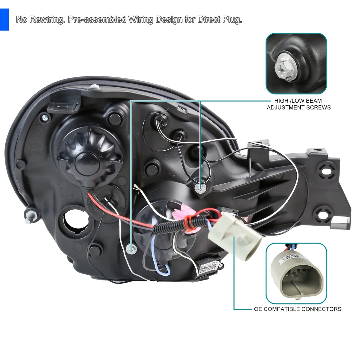 Black LED Dual Halo Projector Headlights Pair Assembly V2691