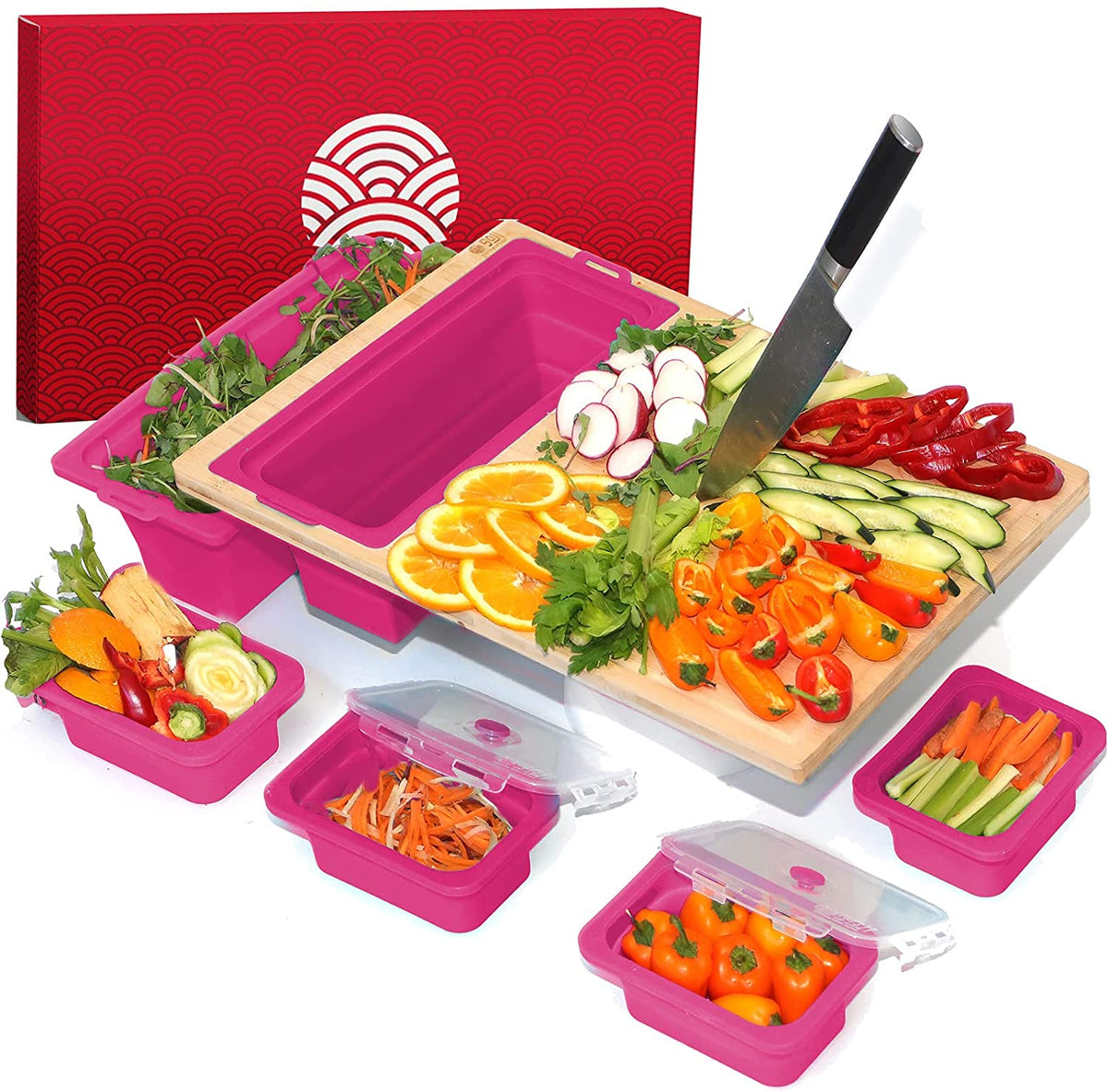 Bamboo Cutting Board With Containers Set Of 9 Over The Sink Chopping Board With Collapsible Strainers O7473
