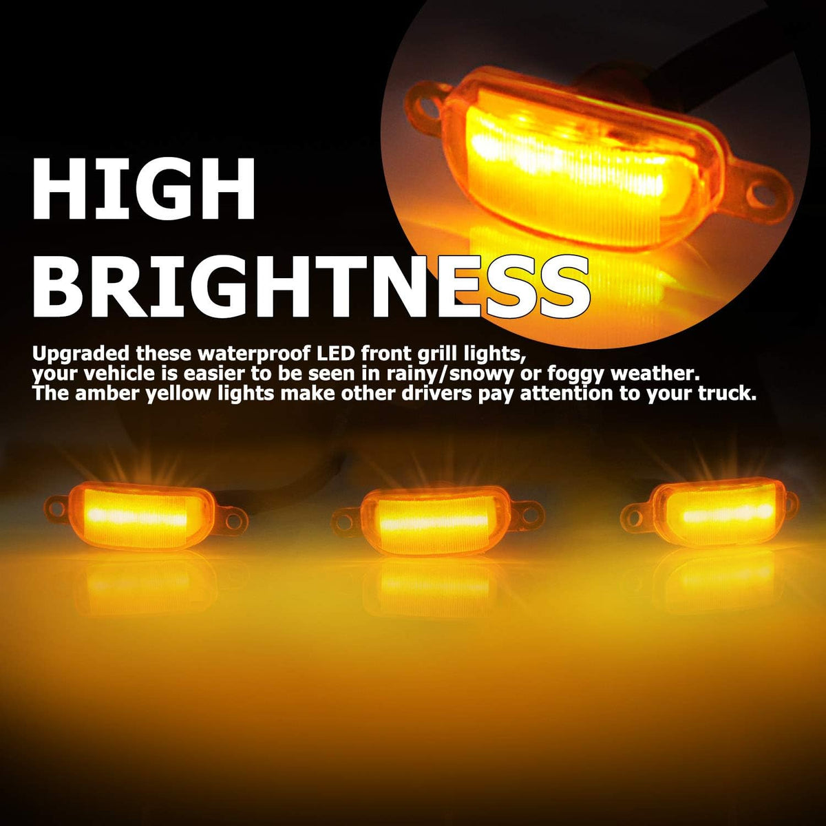 Matte Black ABS Upper Grille Front Hood Grill with Amber LED Lights T648691