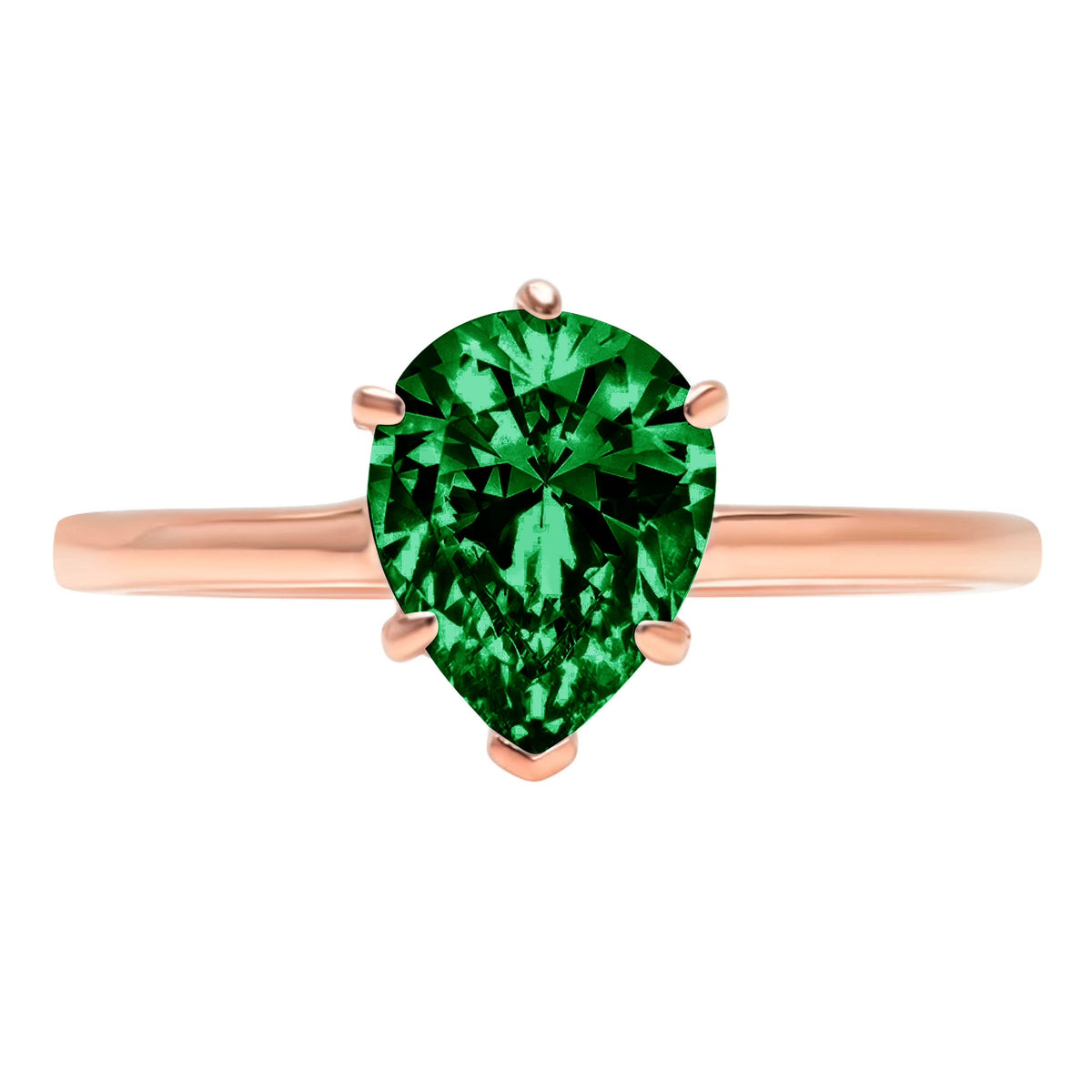 Pear Cut Green Simulated Emerald 18k Rose Gold Ring Size 10.5 Z438