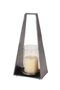 Silver Metal Candle Holder with Hurricane Glass O1674