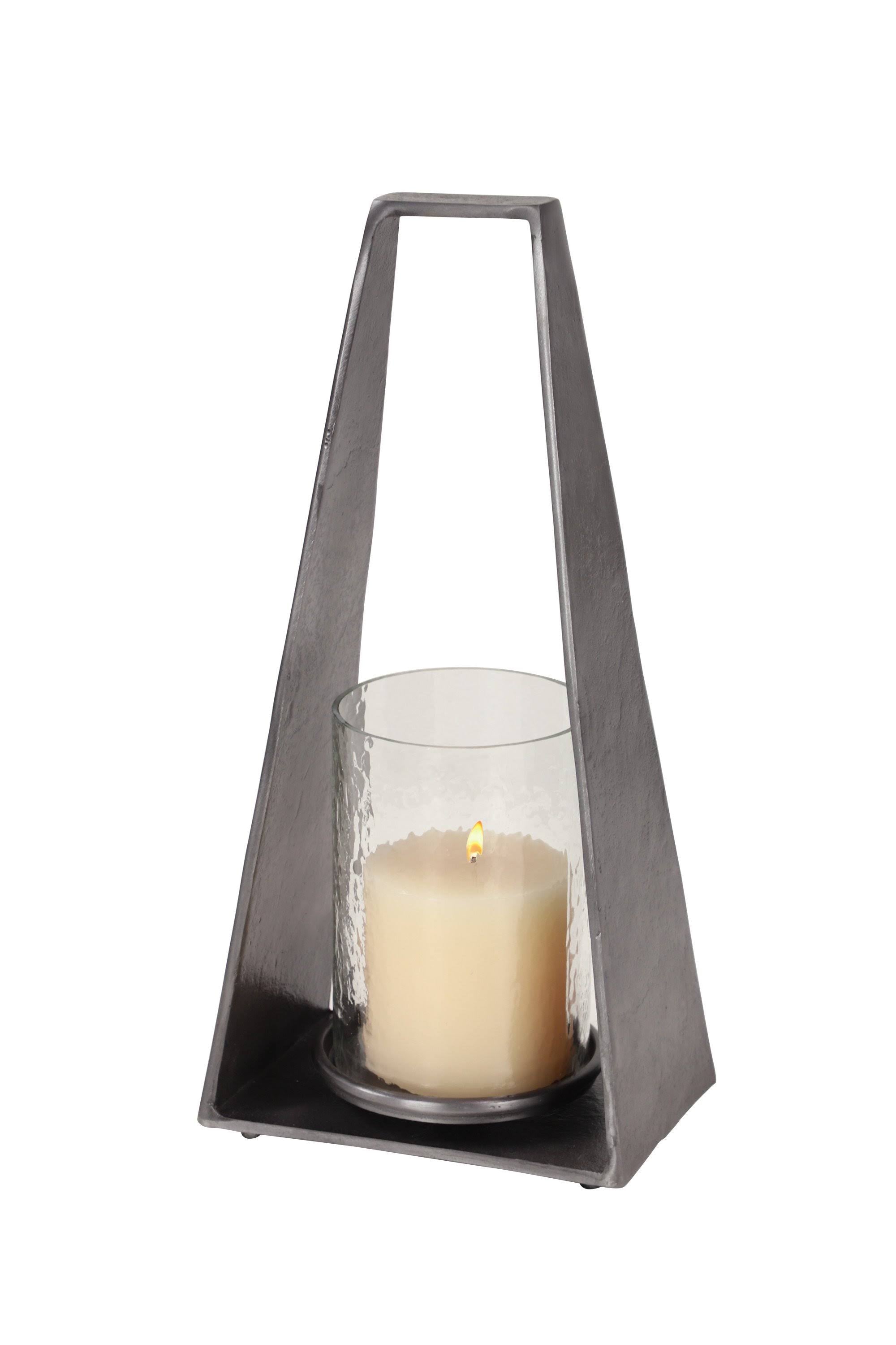 Silver Metal Candle Holder with Hurricane Glass O1674