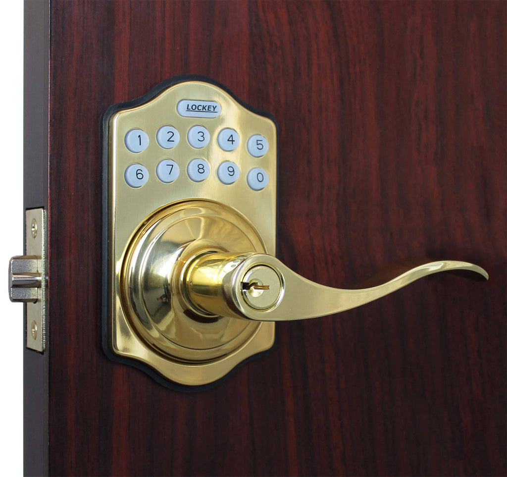 Digital Electronic Door Lever, Bright Brass H1912