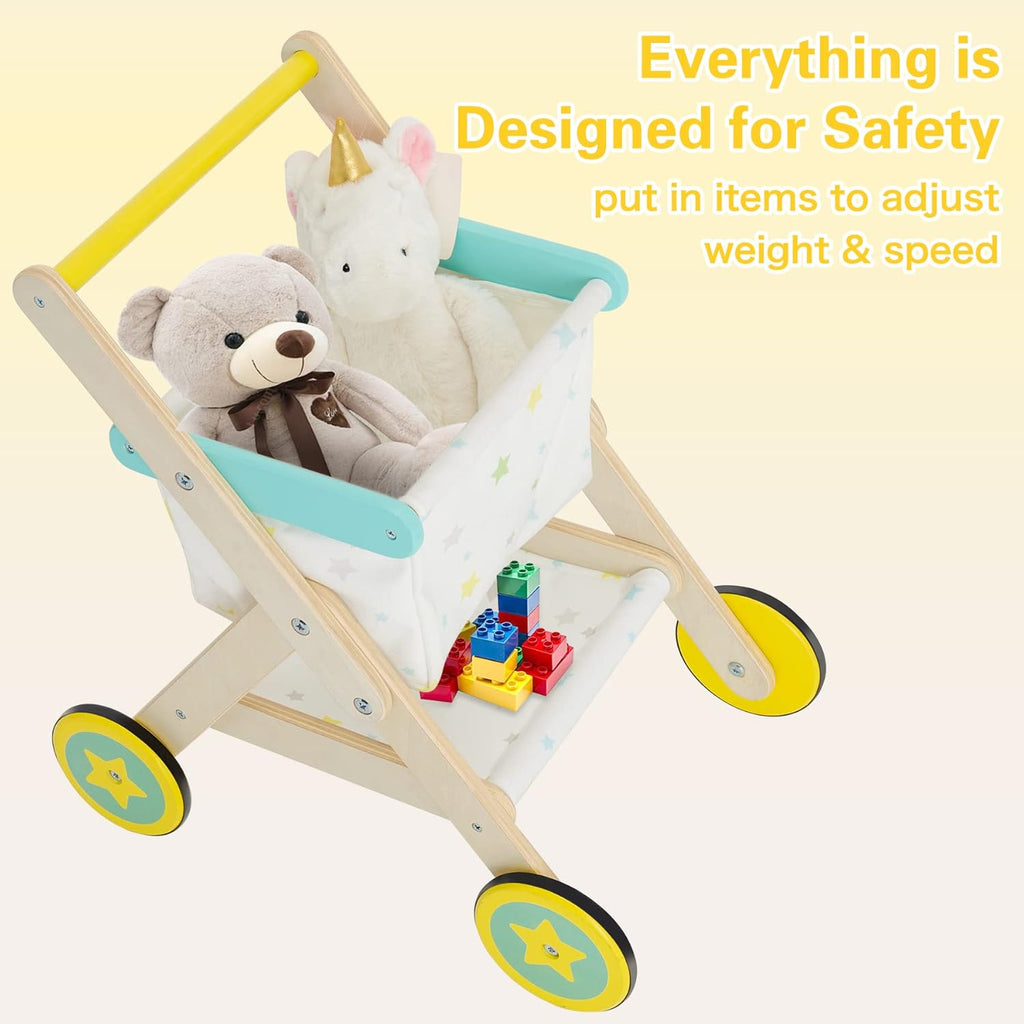 Kids Wooden Push Walker & Shopping Cart 2-in-1 O45743