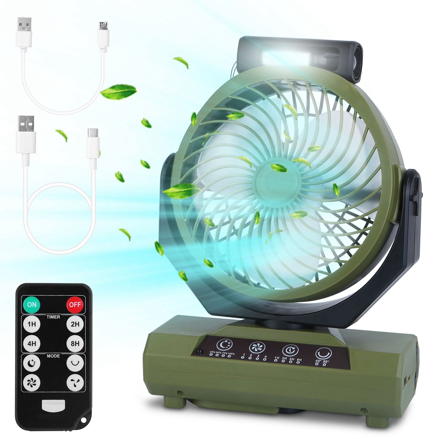 Portable Rechargeable Camping Fan with Flashlight Power Bank V9838